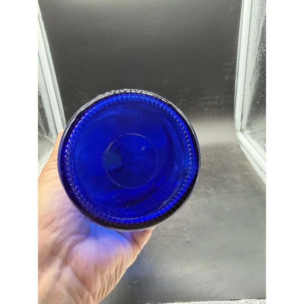 Vintage Cobalt Blue Glass Wine Bottle Tall Ribbed Decorative Vase 13.5 Inch